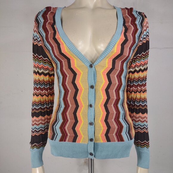 Missoni for Target coral brown blue Chevron V-Neck button front cardigan Medium - Picture 1 of 7
